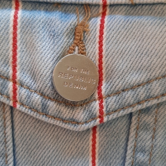For the Republic blue denim jean jacket red medium - Picture 4 of 8